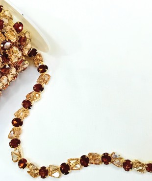 Τρεσα Στρας καφε με μπεζ swarovski 1εκ φαρδος 